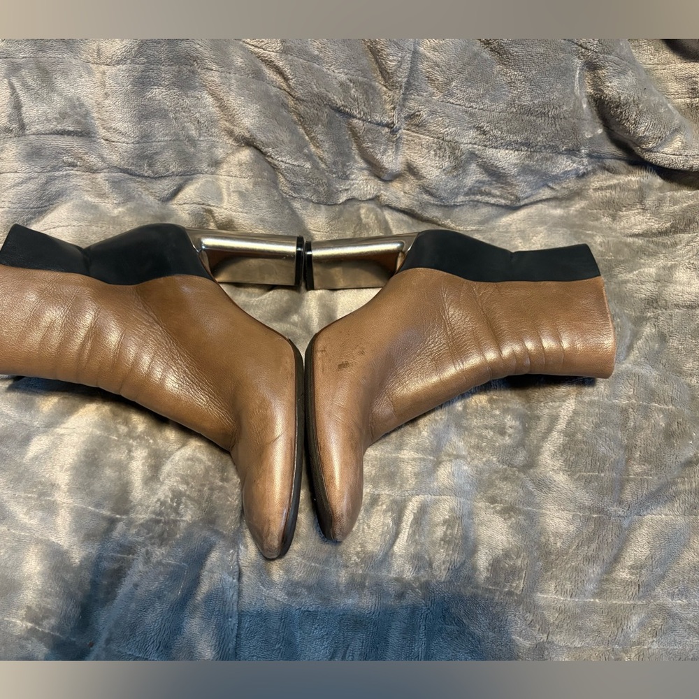 Celine Tan and Black Heeled Boots with Silver Accent size 37 - Picture 13 of 16